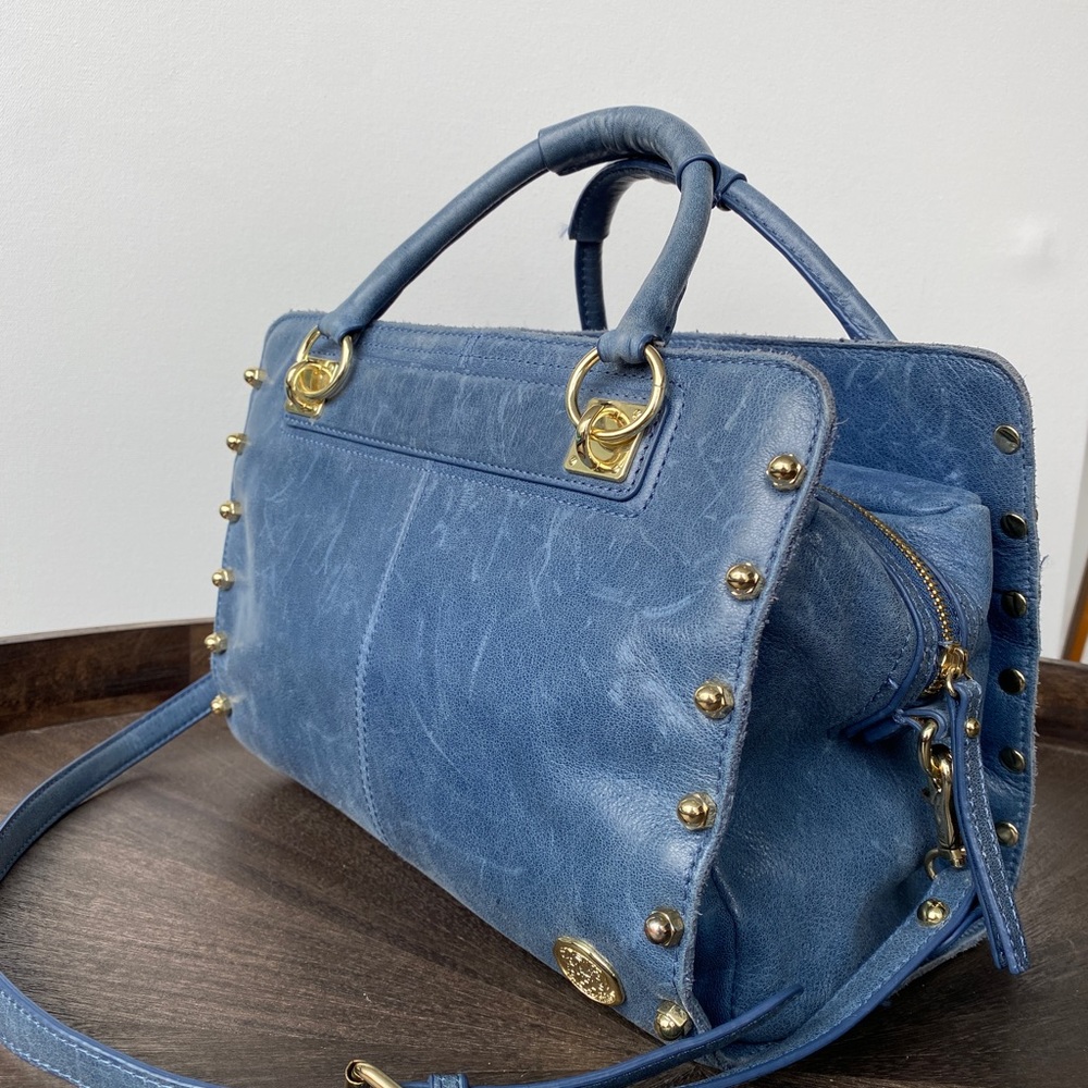 Vince Camuto Blue Leather Shoulder/Handbag with Gold Bolts